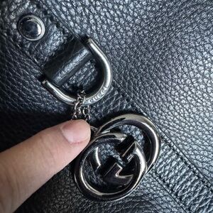 Gucci Black Pebbled Leather Shoulder Bag with Silver Double G Charm